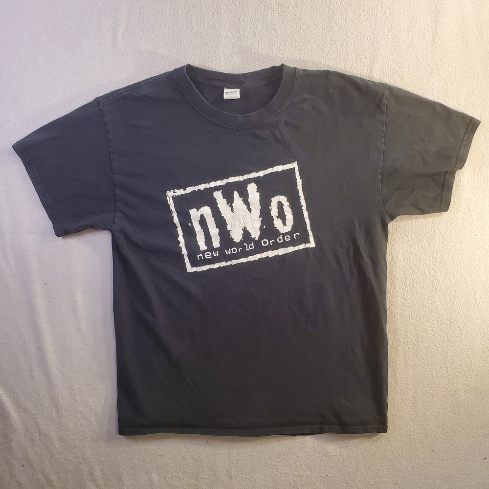 nWo New World Order Wrestling Graphic T-Shirt Black Mens L Gildan WWE WWF Tee